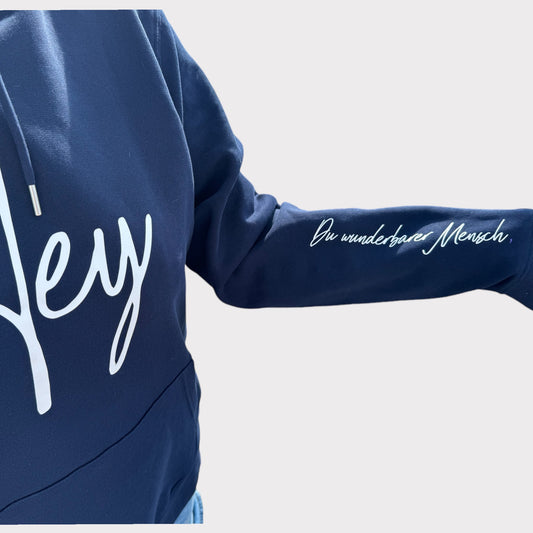 Heavy Hoodie Hey Ovesized - Farbe navy, Druckfarbe weiß