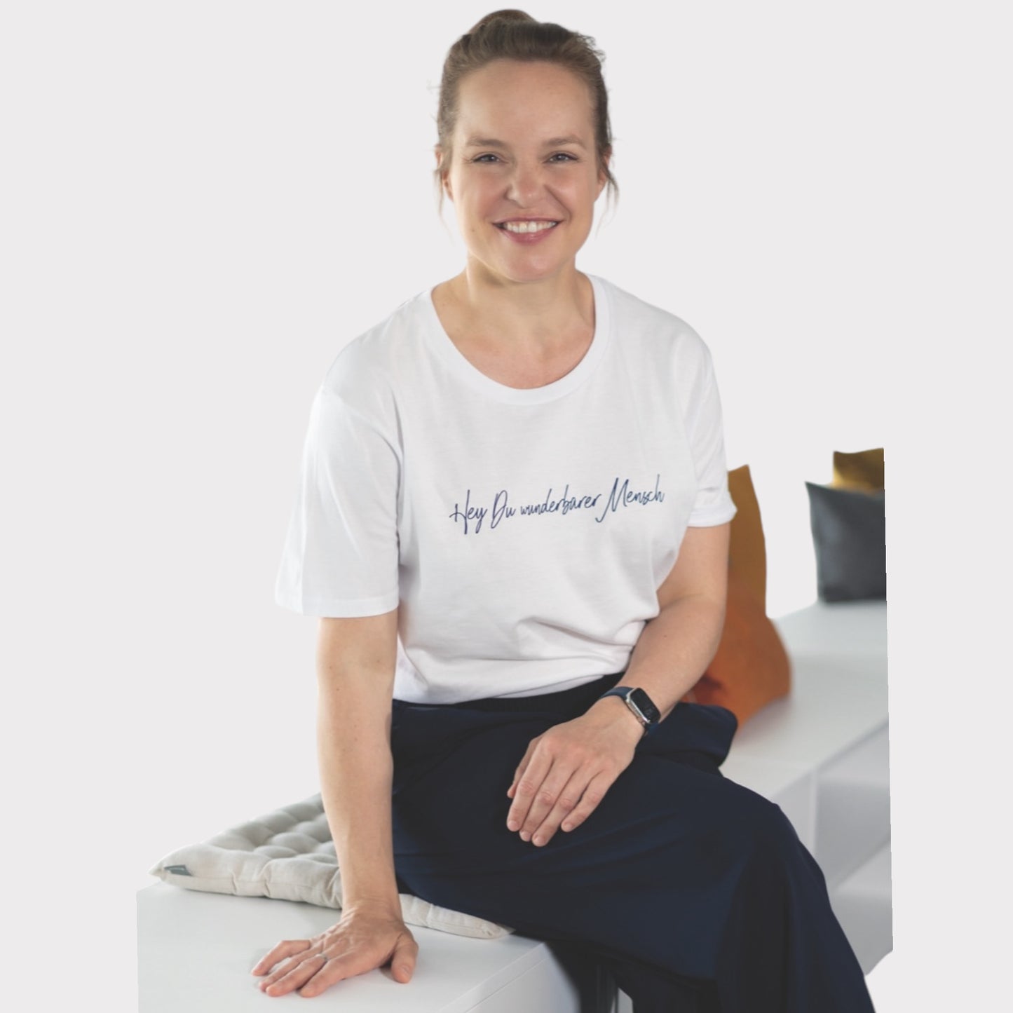 T-Shirt "Hey Du wunderbarer Mensch" in weiß, Druckfarbe schwarz mit OAMN Logo