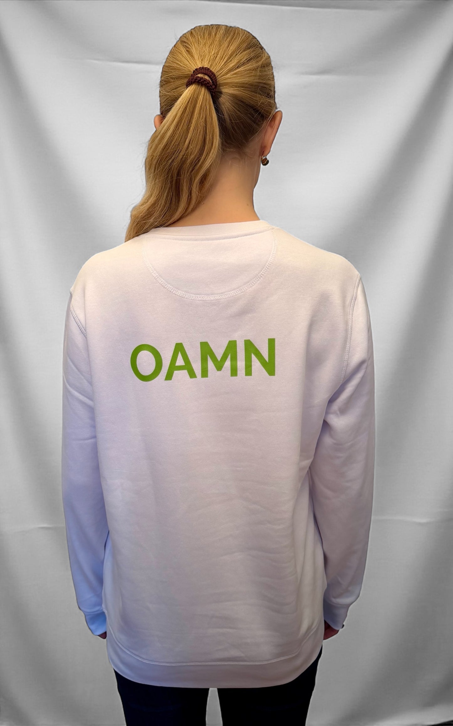 Neu! Rundhals Sweatshirt "OAMN" Farbe: weiß - Druckfarben: gecko-green