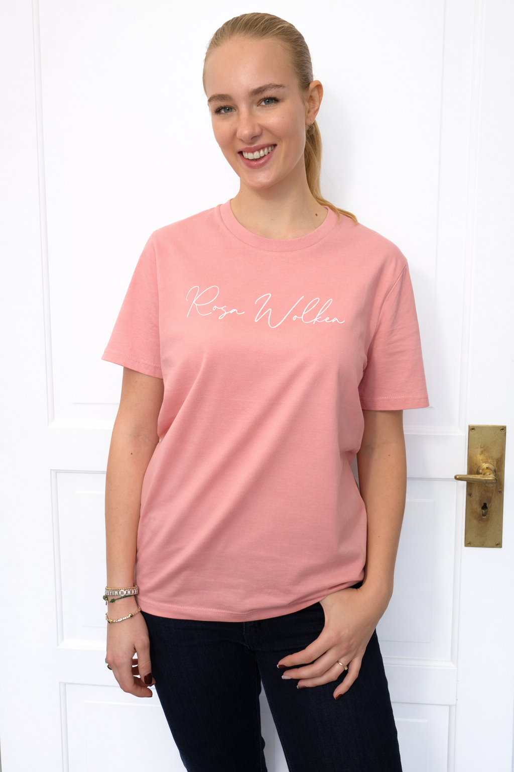 Neu! Leichtes T-Shirt "Rosa Wolken" - Farbe canyon pink, Druckfarbe weiß