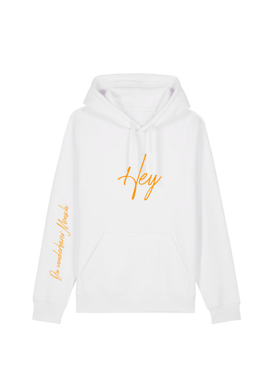 Light Hoodie Hey - Farbe weiß Druckfarbe orange