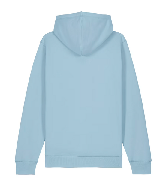Neue Farbkombi: Hoodie "Hey" - hellblau,  Druckfarbe gelb