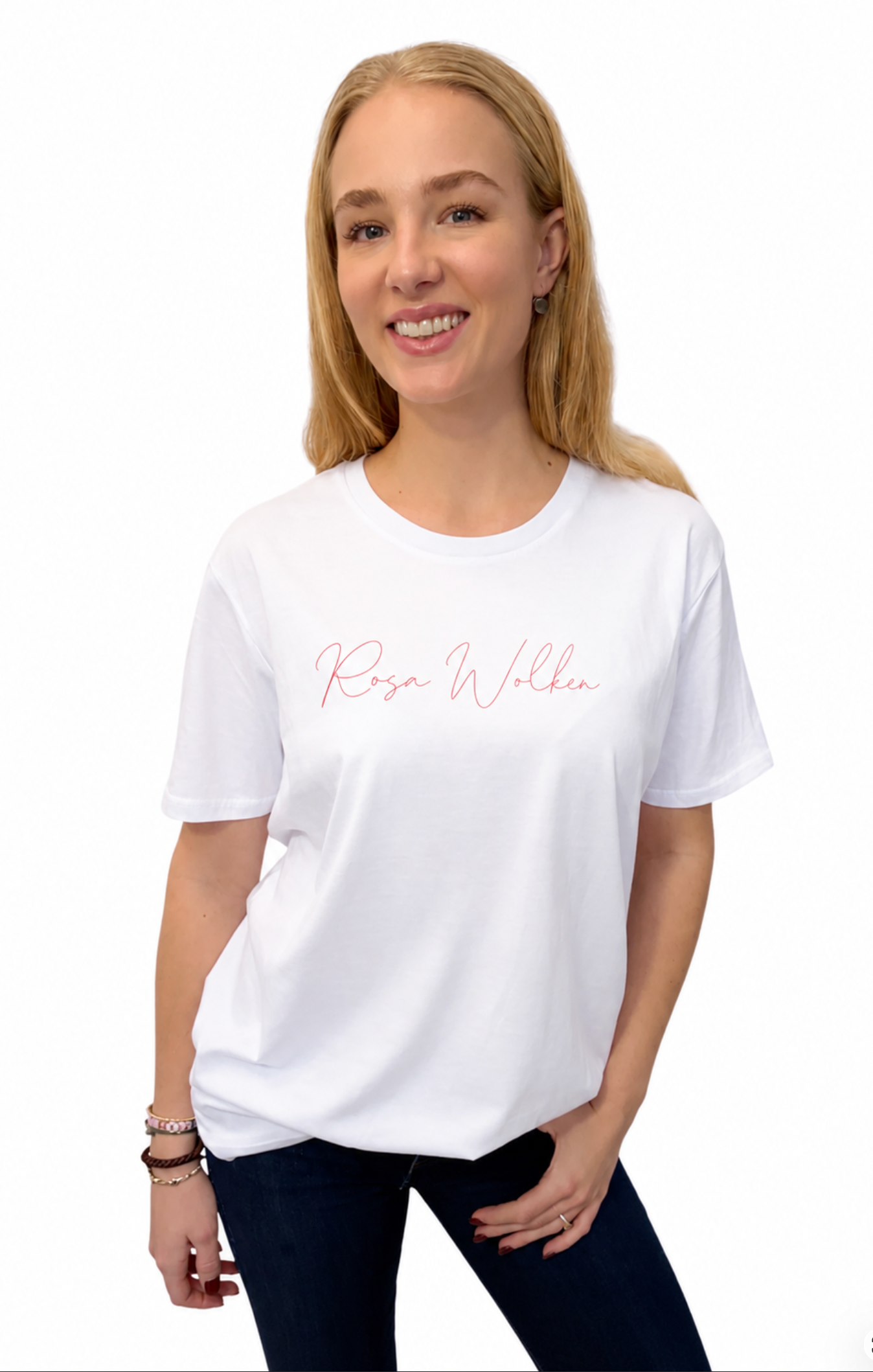 Neu! Leichtes T-Shirt "Rosa Wolken" - Farbe weiß, Druckfarbe pink