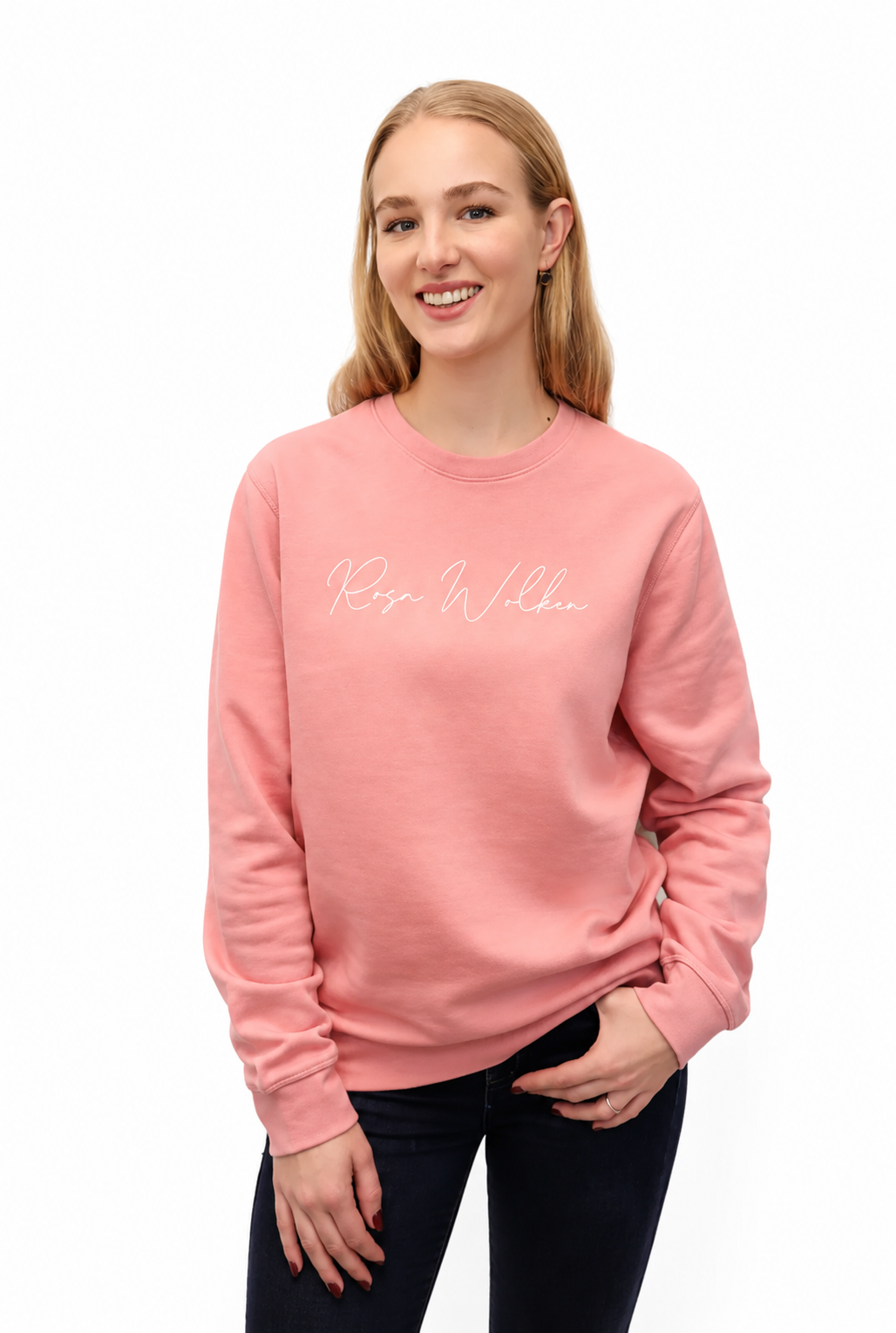 Rundhals Sweatshirt "Rosa Wolken" Farbe: canyon pink - Druckfarbe:weiß