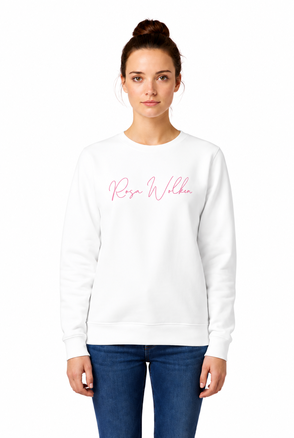 Neu! Rundhals Sweatshirt "Rosa Wolken" Farbe: weiß Druckfarbe:pink