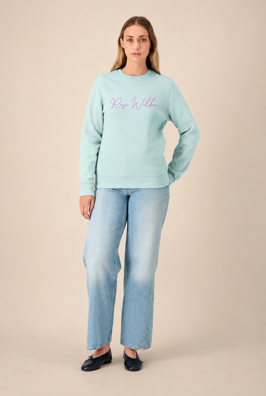 Rundhals Sweatshirt "Rosa Wolken" Farbe: caribbean blue - Druckfarbe:pink