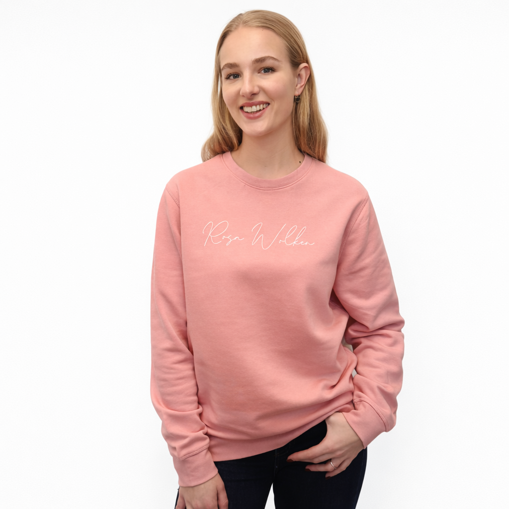 Neu! Rundhals Sweatshirt "Rosa Wolken" Farbe: canyon pink - Druckfarbe:weiß