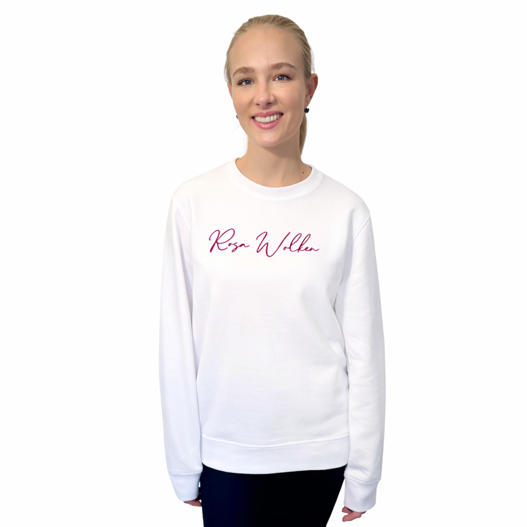 Neu! Rundhals Sweatshirt "Rosa Wolken" Farbe: weiß Druckfarbe:pink