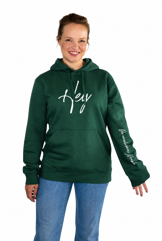 Hoodie Hey - Farbe bottlegreen/Druckfarfbe weiß