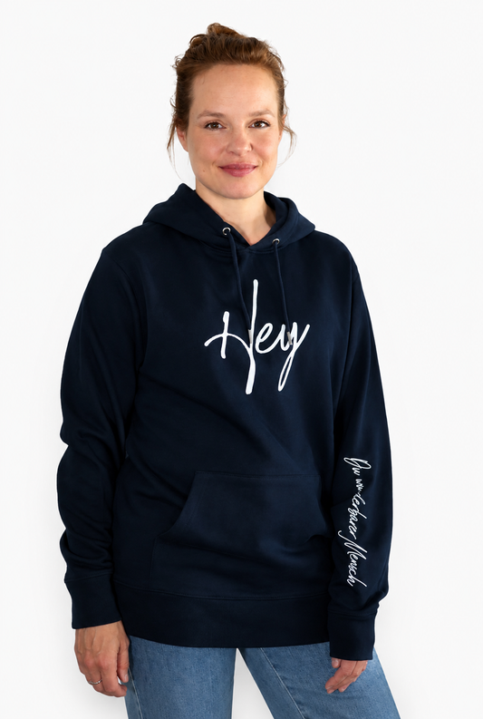 Hoodie Hey - Farbe navy/Druckfarfbe weiß