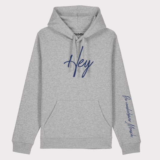 Light Hoodie Hey - in der Farbe greymelange, Druckfarbe navy