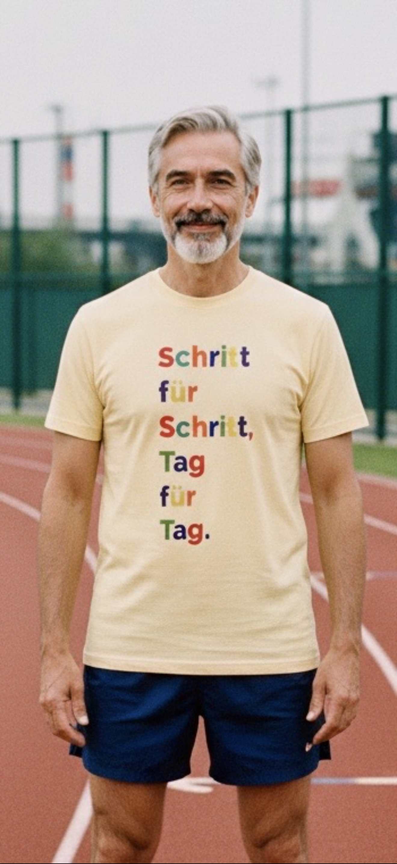 Neu! Leichtes T-Shirt "Schritt für Schritt, Tag für Tag" Farbe: lemon-sorbet, Druckfarben: bunt