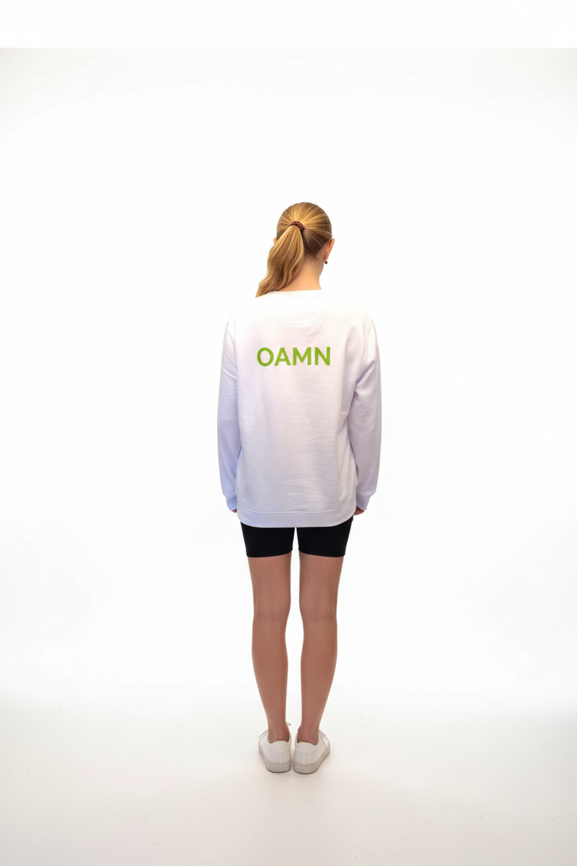 Neu! Rundhals Sweatshirt "OAMN" Farbe: weiß - Druckfarben: gecko-green