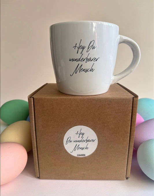 Geschenkidee: Tasse "Hey du wunderbarer Mensch" mit Geschenkschachtel