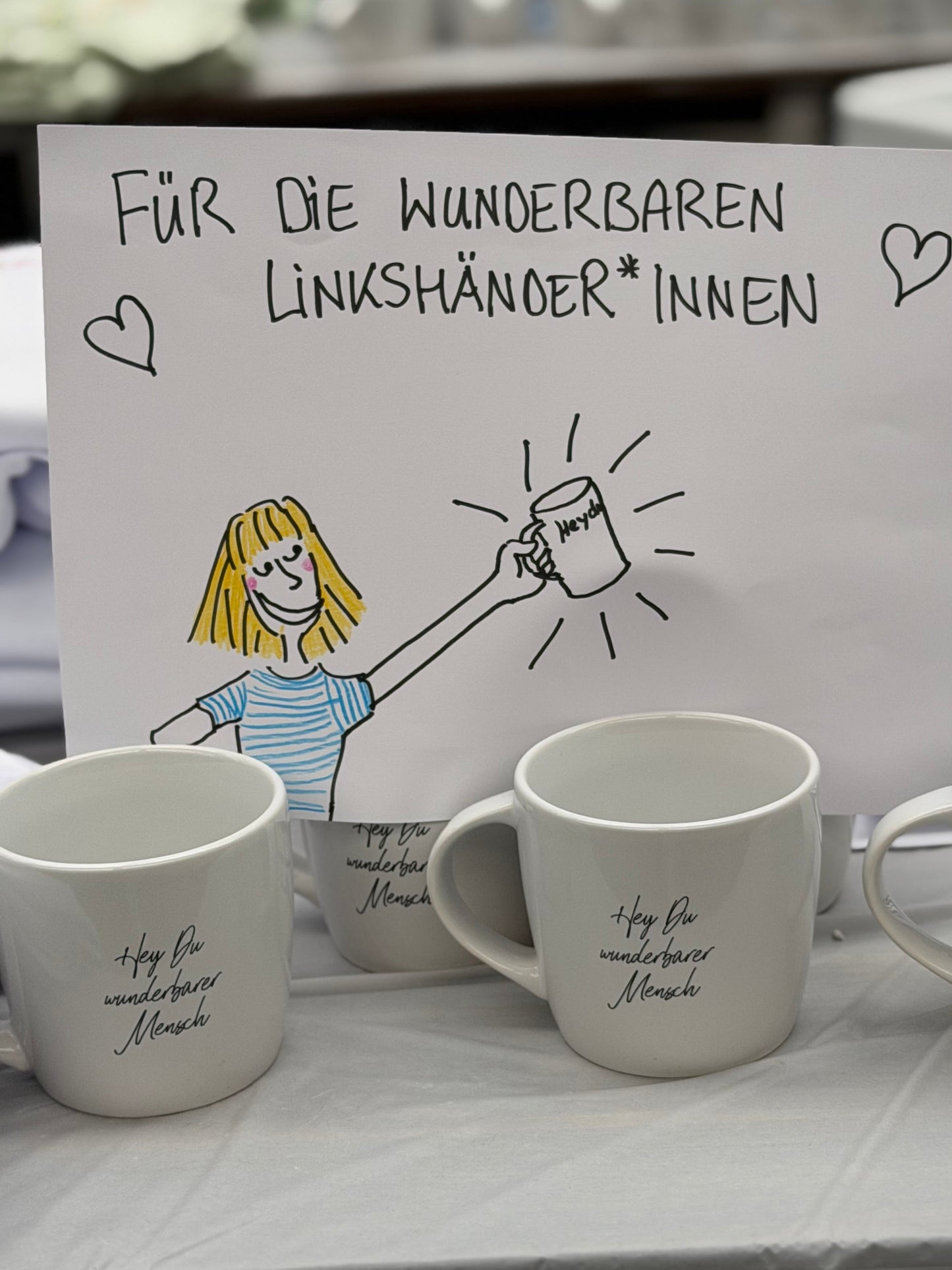 Motivationstasse "Hey Du wunderbarer Mensch" für Linkshänder*innen