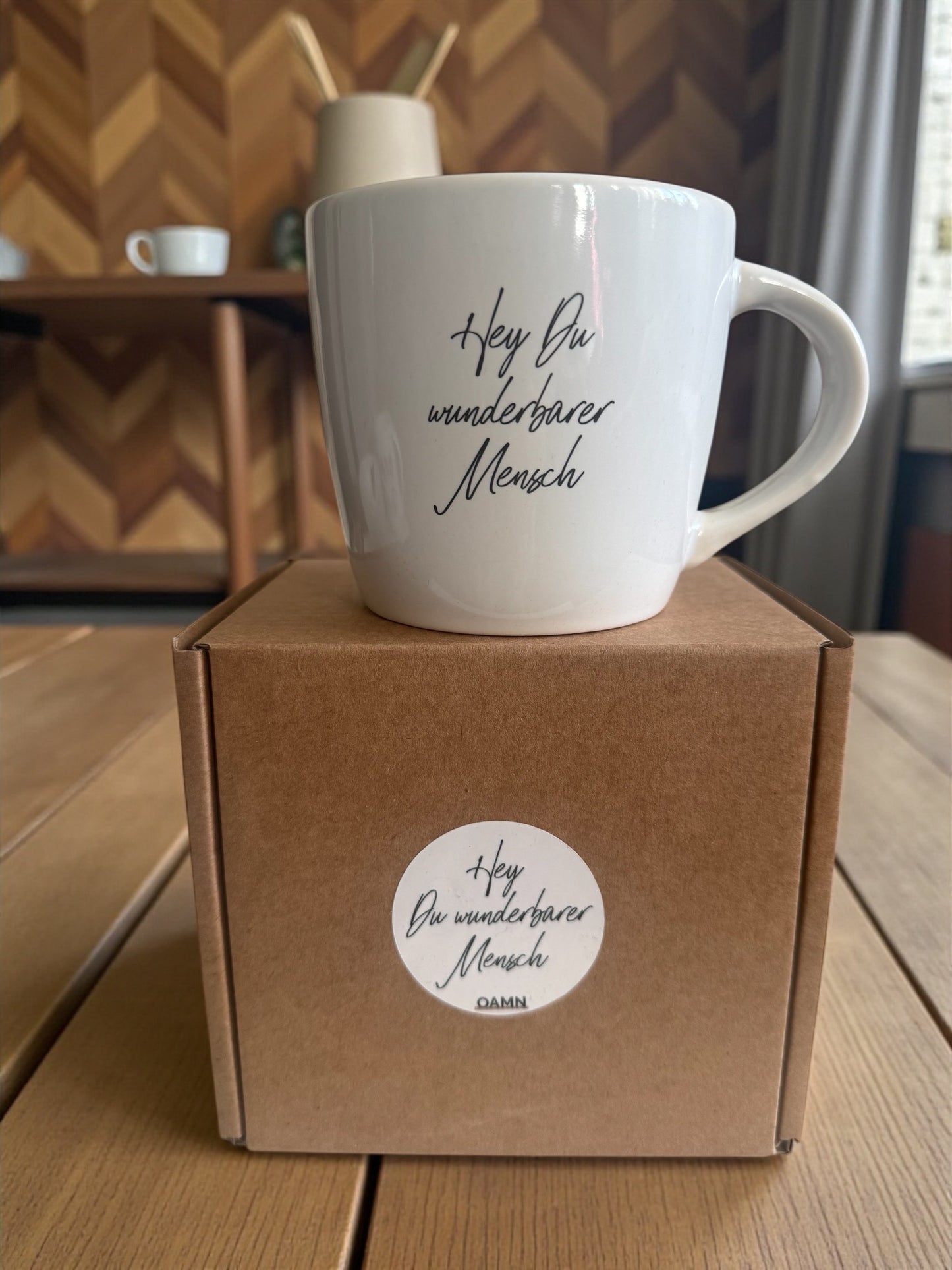 Geschenkidee: Tasse "Hey du wunderbarer Mensch" mit Geschenkschachtel