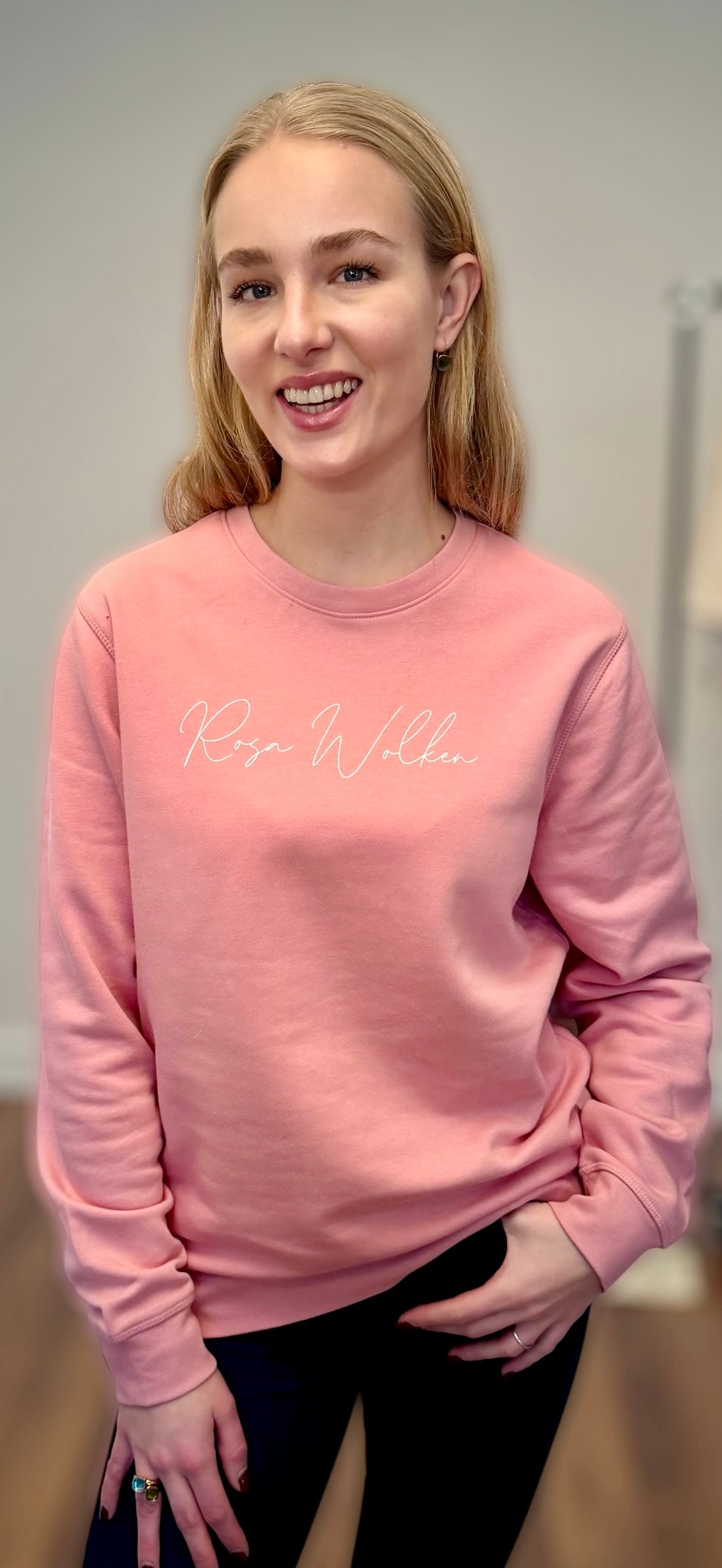Neu! Rundhals Sweatshirt "Rosa Wolken" Farbe: canyon pink - Druckfarbe:weiß