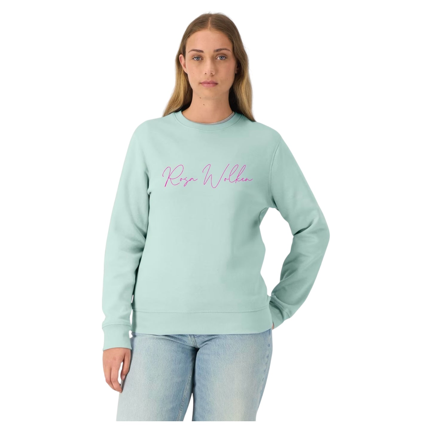 Neu! Rundhals Sweatshirt "Rosa Wolken" Farbe: caribbean blue - Druckfarbe:pink