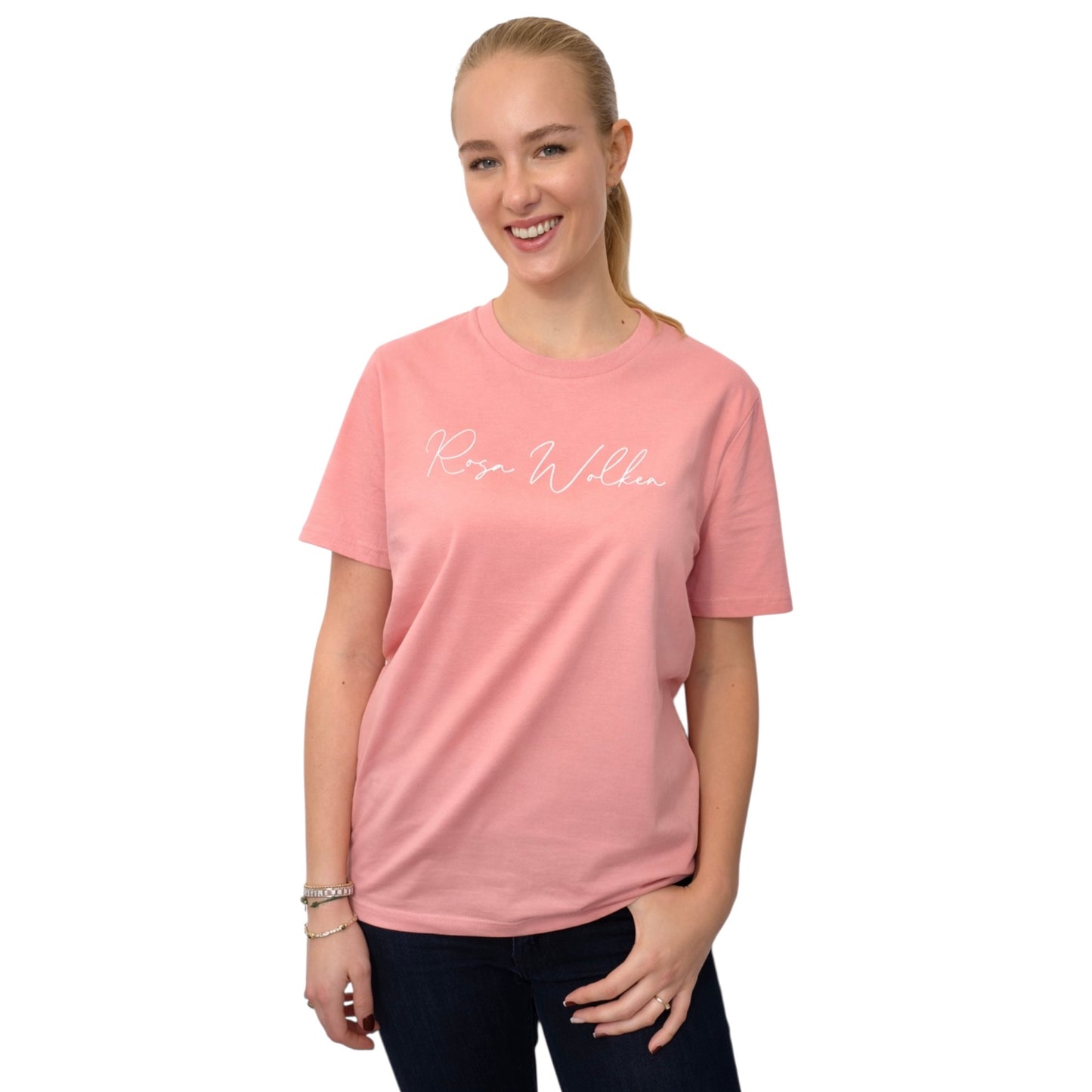 Neu! Leichtes T-Shirt "Rosa Wolken" - Farbe canyon pink, Druckfarbe weiß