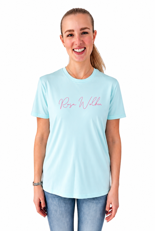 Leichtes T-Shirt "Rosa Wolken" - Farbe caribbean blue, Druckfarbe weiß