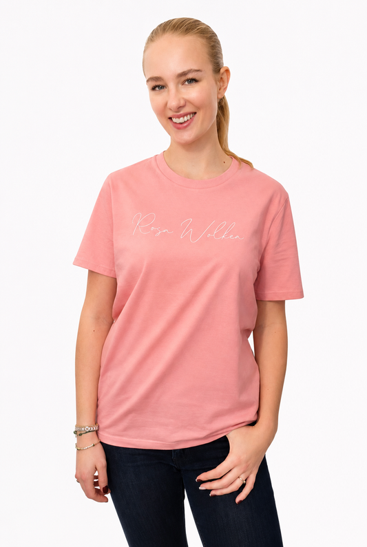Leichtes T-Shirt "Rosa Wolken" - Farbe Canyon pink, Druckfarbe weiß