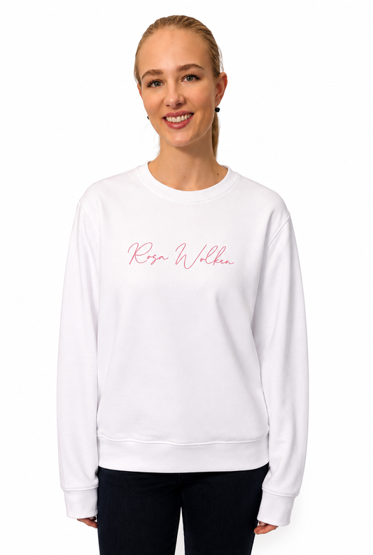 Neu! Rundhals Sweatshirt "Rosa Wolken" Farbe: weiß Druckfarbe:pink