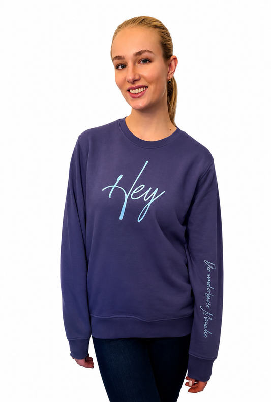 Neu! Rundhals Sweatshirt "Hey Du wunderbarer Mensch" Farbe: dusk, Druckfarbe: hellblau